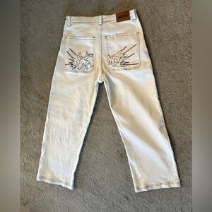 PSYCO Cream Baggy Skateboard Jeans size Small 32 26 100% Cotton